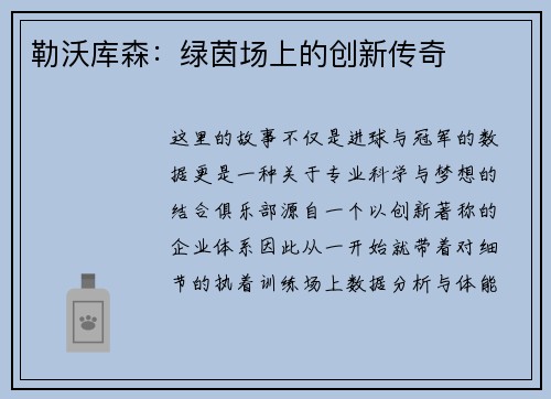 勒沃库森：绿茵场上的创新传奇